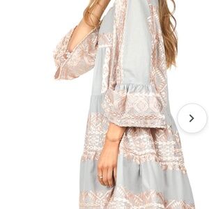 ✨ Greek Archaic Kori Metallic Rose Gold Embroidered Dress – Size M ✨